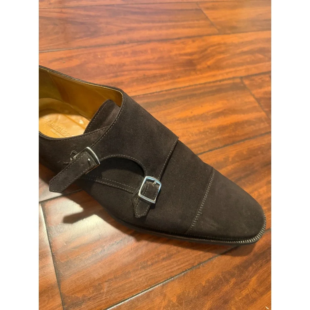 Suitsupply Mens Dark Brown Suede Double Monk Strap Shoes Made in Italy Size 44